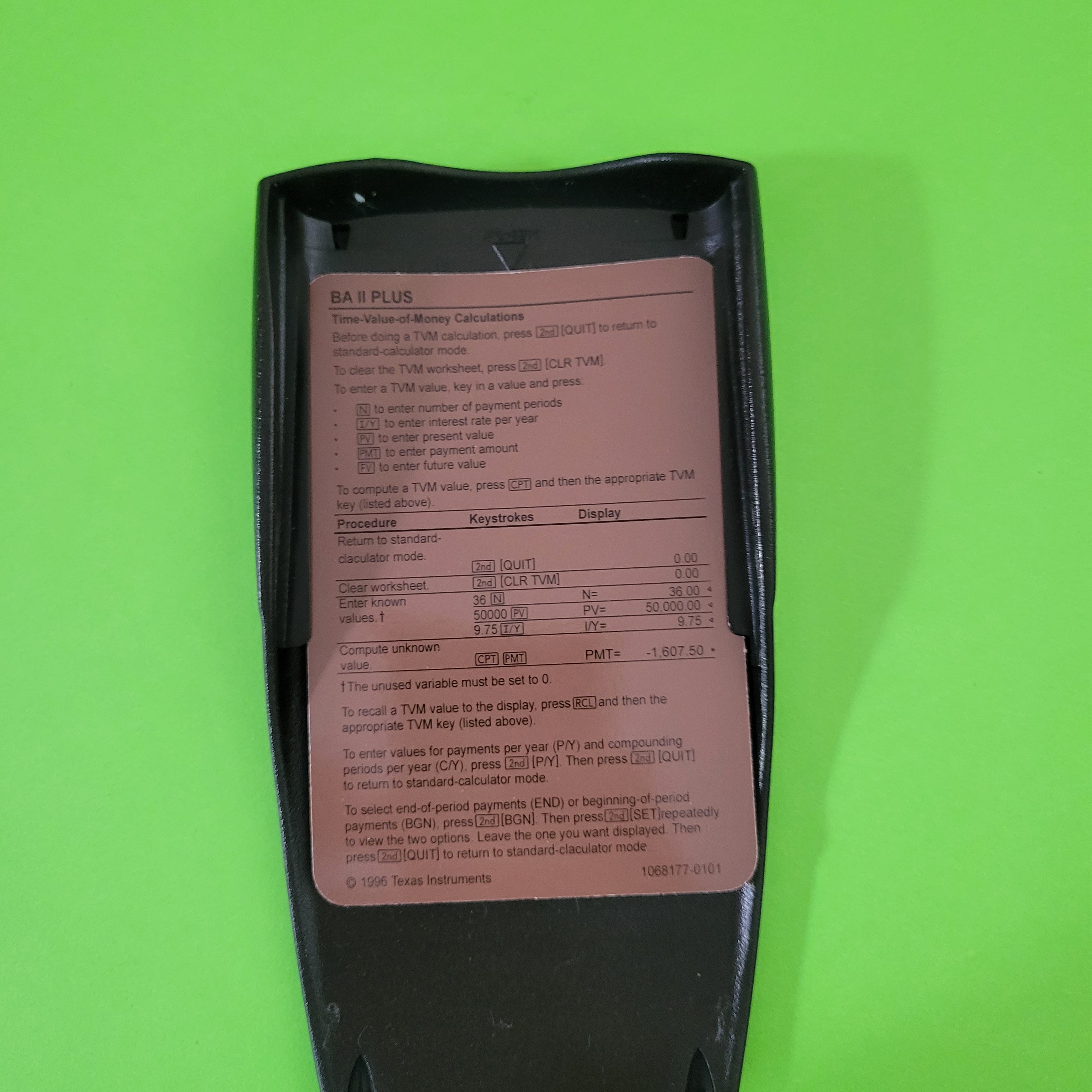 An image of the case of a texas instruments baii plus financial calculator